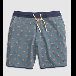 Johnnie-O Palm Tree Print Swim Trunks Blue Size XL